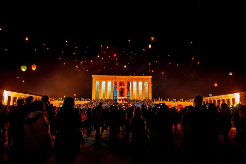 Ankara, Turkey - April 24, 2015: Visit to Anıtkabir: On 10 November, the anniversary of Mustafa Kemal Atatürk's death, 23 April Children's Day, 19 May Youth and Sports Day, 30 August Victory Day, 29 October Republic Day and other On special days, people gather in large crowds to pay their respects to their ancestors at Anıtkabir.