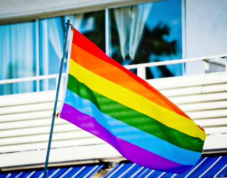 Gay Pride Rainbow Flag on Building, Miami Beach, USA