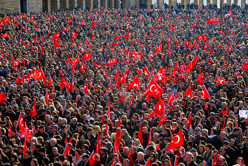 Ankara, Turkey - February 2, 2008: Visit to Anıtkabir; On 10 November, the anniversary of Mustafa Kemal Atatürk's death, 23 April Children's Day, 19 May Youth and Sports Day, 30 August Victory Day, 29 October Republic Day and other On special days, people gather in large crowds to pay their respects to their ancestors at Anıtkabir.