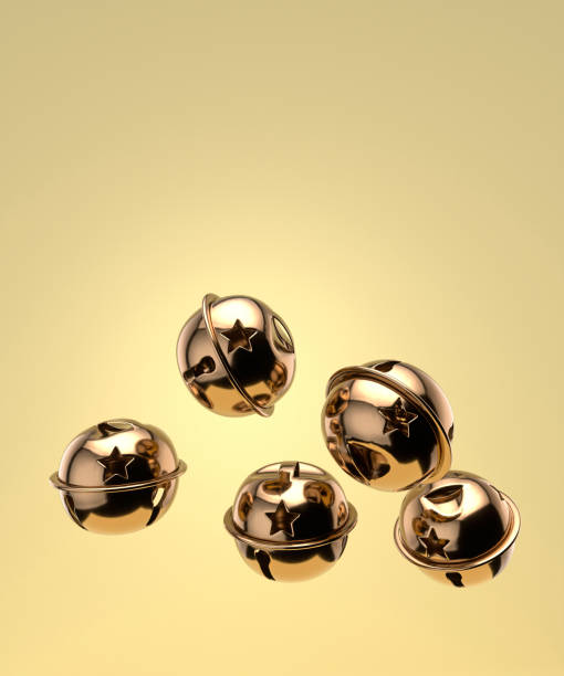 Sleigh bells on a yellow background 3d render