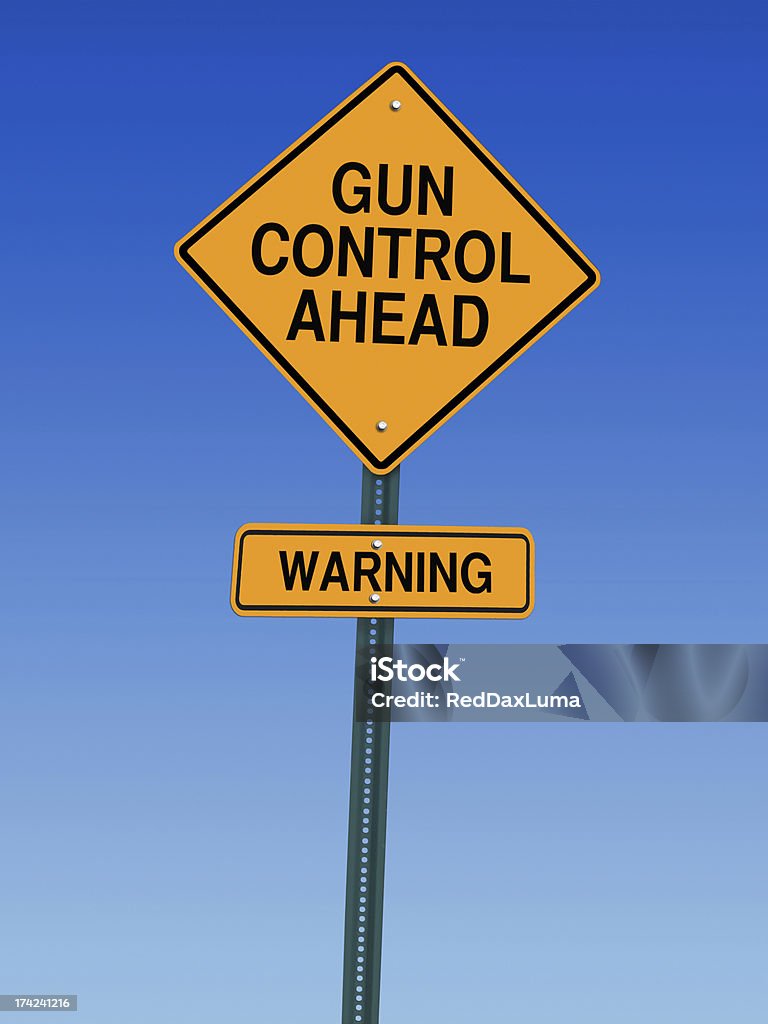 gun control ahead warning sign gun control ahead warning roadsign over blue sky Improvement Stock Photo