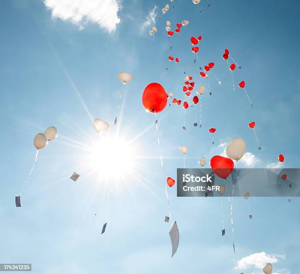 Heart Balloons Flying In The Sky Stock Photo - Download Image Now - Heart Shape, Balloon, Hot Air Balloon