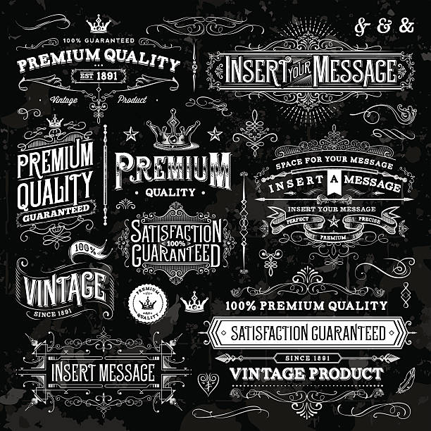 Chalkboard Ornate Vintage Elements A collection of vintage styled ornate labels. EPS 10 file, with transparencies, layered & grouped,  label drawings stock illustrations
