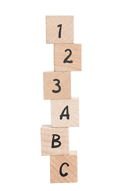 ABC 123 Arranged Using Wooden Blocks. stock photo