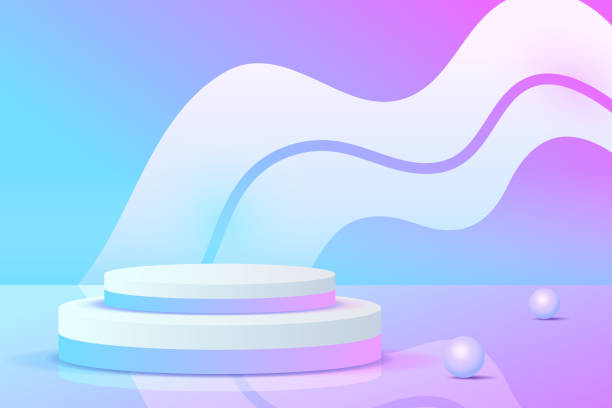 istock Set purple blue violet 3d object cylinder pedestal podium display gradient color minimal scene 1742430325