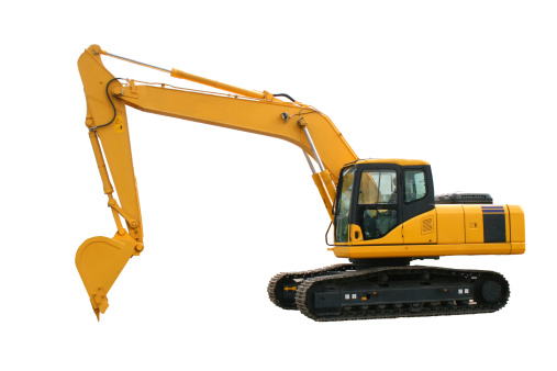 Yellow excavator isolated over white background