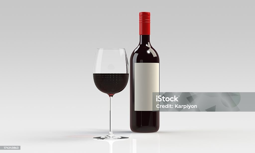 Bottiglia di vino rosso e vetro isolato pieno - Foto stock royalty-free di Alchol