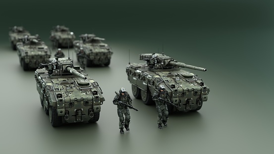 special operation squad, soldiers and tanks, 3d render