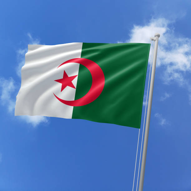 istock Algeria fluttering in the wind on sky.
 flag fluttering in the wind on sky. 1742454450