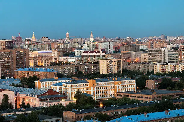 panorama of Moscow in summer evening gloaming