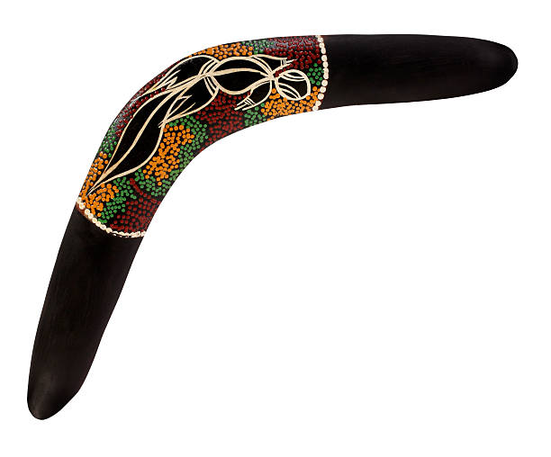 negro con ornamentos aboriginal boomerang - aborigine australian culture boomerang isolated fotografías e imágenes de stock