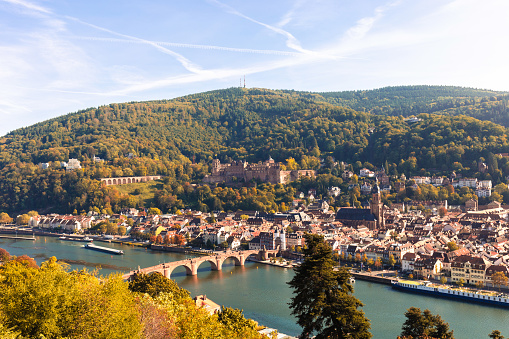 Heidelberg, Germany, October, 11, 2023 - View over the historic city of Heidelberg on the Neckar River in Autumn