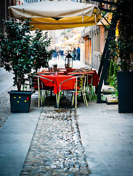 istock Empty Outdoors Restaurant in Milan, Italy 174248969