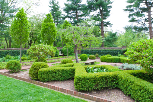 Fresh green landscape of formal garden  at spring.