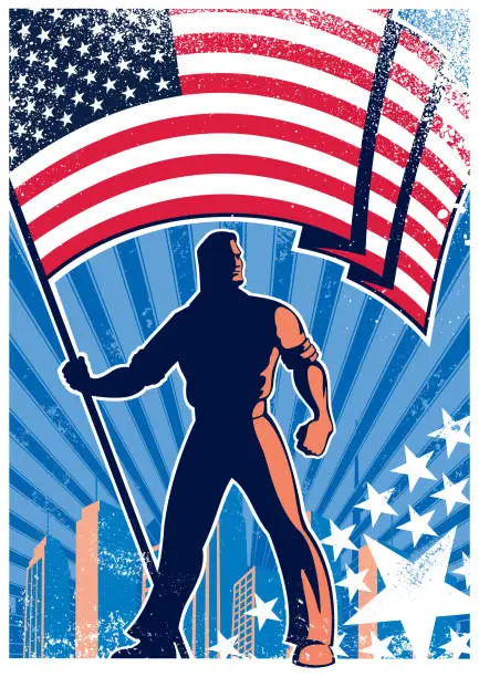 Vector illustration of USA Flag Bearer Poster