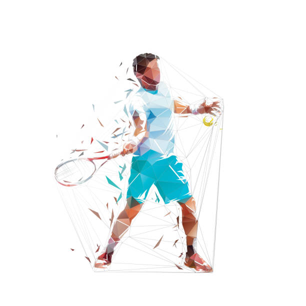 istock Tennis player, forehand shot, low polygonal isolated vector illustration, geometric drawing from triangles 1742520102