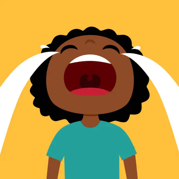 Vector illustration of Sad african boy crying wide open mouth in flat design.