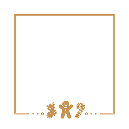 Square Gingerbread Cookies Frame Border, Christmas Winter Holiday Graphics. Homemade sweets card and social media post template on white background. Isolated vector illustration.