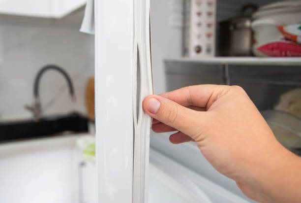 istock Replacing the torn sealing rubber on the refrigerator door with a new rubber. 1742530509