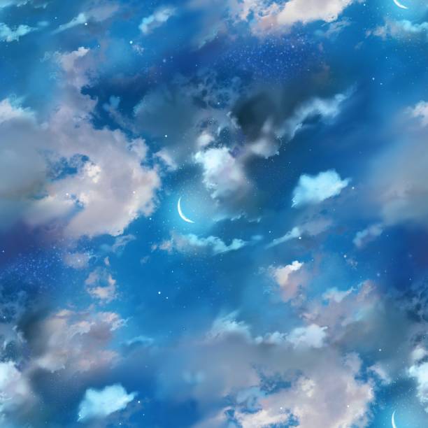 istock Dreamy cute pastel  color's sky and fluffy clouds background seamless pattern illustration 1742535105