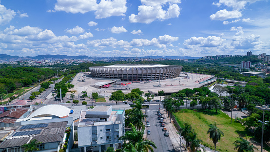 Aerial view of Mineirão football stadium in Pampulha, Belo Horizonte, Brazil.