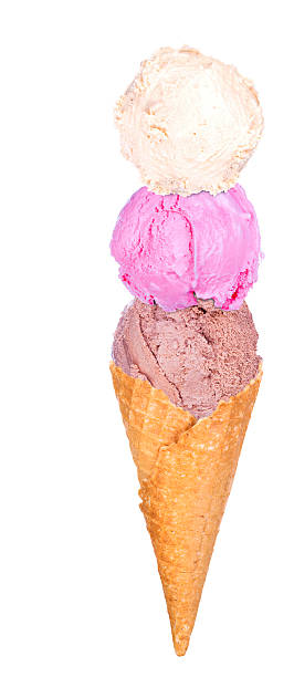 istock Three scoops of ice creams with cone isolated 174256024