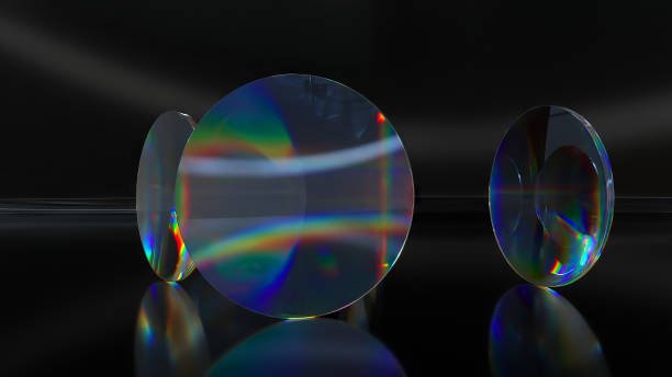 istock Abstract concept. Colorful translucent glass lenses rotate and rotate on a dark background. 3d illustration 1742591749