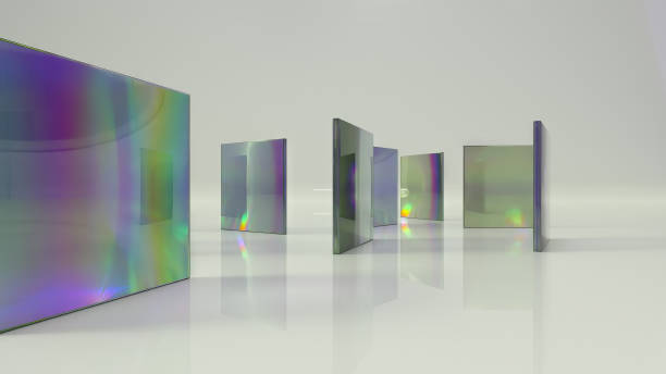 istock Abstract concept. Colorful translucent glass blocks spin and rotate on white background lenses. 3d illustration 1742592275