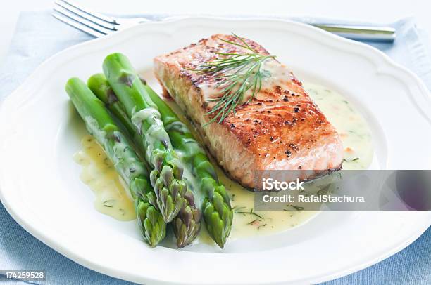 Salmon With Asparagus Stock Photo - Download Image Now - Salmon - Seafood, Asparagus, Grilled Salmon