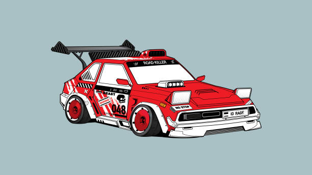ilustraciones, imágenes clip art, dibujos animados e iconos de stock de coche de drift, coche deportivo - stock car
