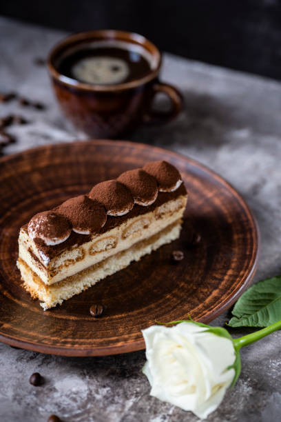 istock Italian dessert tiramisu close-up. Low key, 1742597513