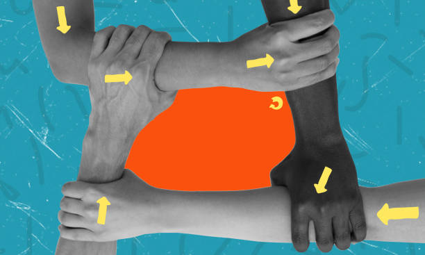 istock Contemporary artistic collage featuring multiple hands holding each other. 1742601966