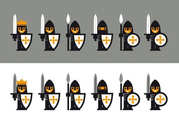 Vector illustration of Knights and warriors in the Middle Ages