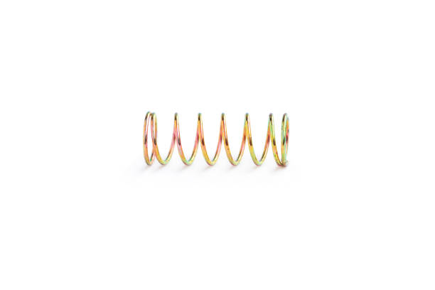 istock Golden helical coil spring isolated on white background, Old coil spring 1742613100
