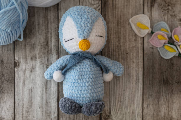istock Blue crochet amigurumi Penguin 1742613423