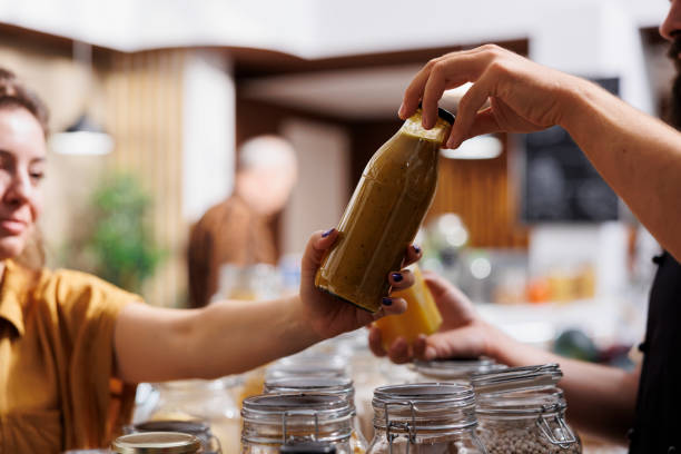 Bio store vendor sells natural juice