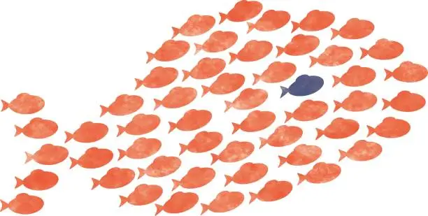 Vector illustration of Illustrations, schools, and swarms of many small fish that look like big fish / illustration material (vector illustration)