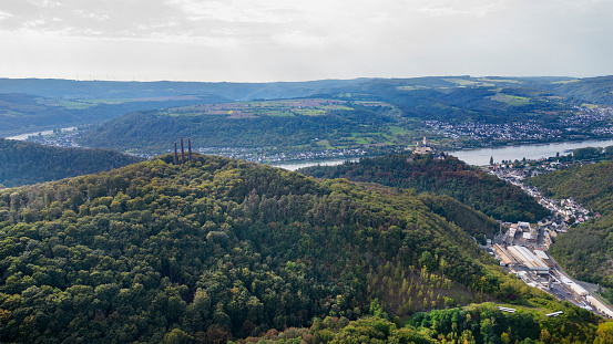 Braubach and Marksburg at Rhine river - aerial view