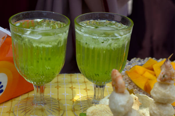 istock Green syrup cucumber ice with basil seeds 1742654846