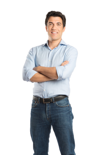 Happy Young Man With Arm Crossed Isolated On White Background.