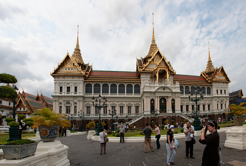 Bangkok, Thailand - April 5, 2011: Phra Thinang Chakri Maha Prasat, a building with a blend of Thai traditional architecture and a combination of 19th-century European styles.