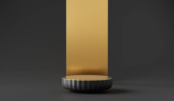 istock 3D rendering Black and Gold abstract platform podium pedestal product presentation backdrop 1742689472