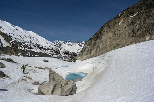 view of the mer de glace glacier in france