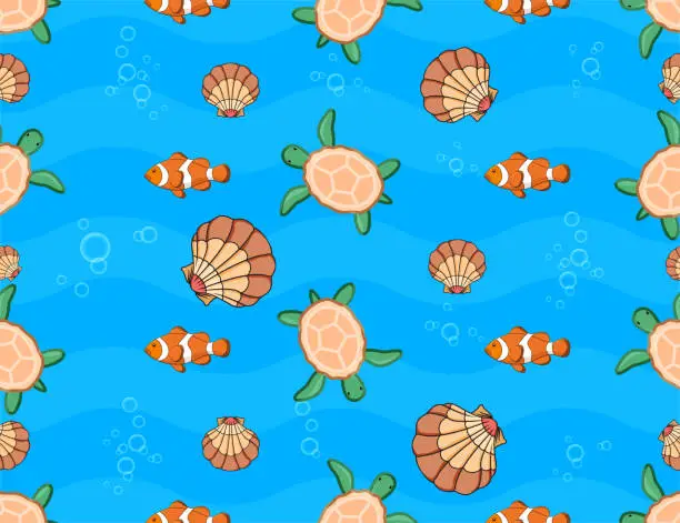 Vector illustration of Sea world repeating pattern texture.