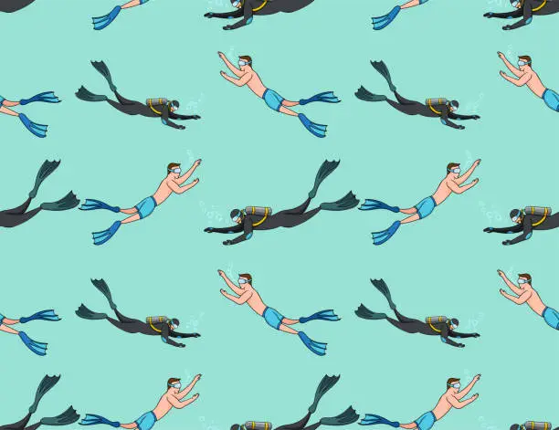 Vector illustration of Diver Repeating Pattern Texture.