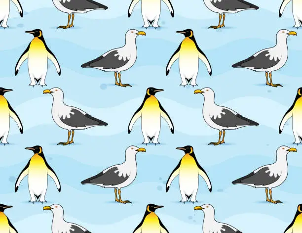 Vector illustration of Penguin and seagull texture.