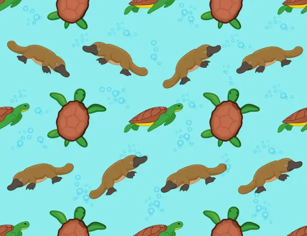 Vector illustration of Platypus and turtle texture.