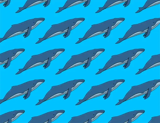 Vector illustration of Whale repeating texture.