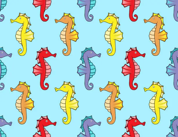 Vector illustration of Seahorse repeating pattern texture.