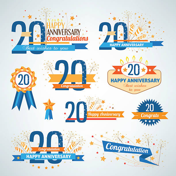 Set of happy anniversary design elements Set of happy anniversary labels. 20 24 years stock illustrations